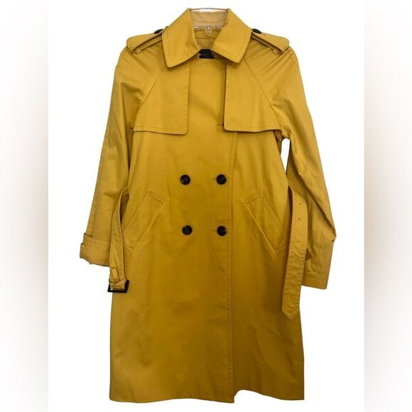 Ann Taylor Petite Mustard Yellow Dopamine Dressing Twill Trench Coat Size XXS - Picture 2 of 16